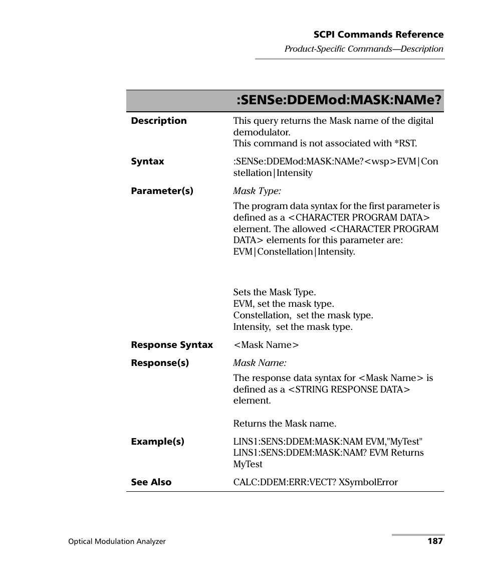 Sense:ddemod:mask:name | EXFO PSO-200 Optical Modulation Analyzer User Manual | Page 195 / 285
