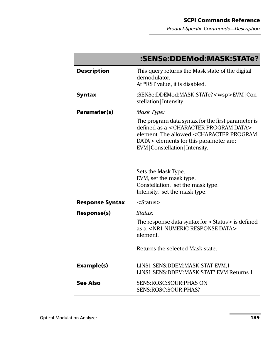 Sense:ddemod:mask:state | EXFO PSO-200 Optical Modulation Analyzer User Manual | Page 197 / 285