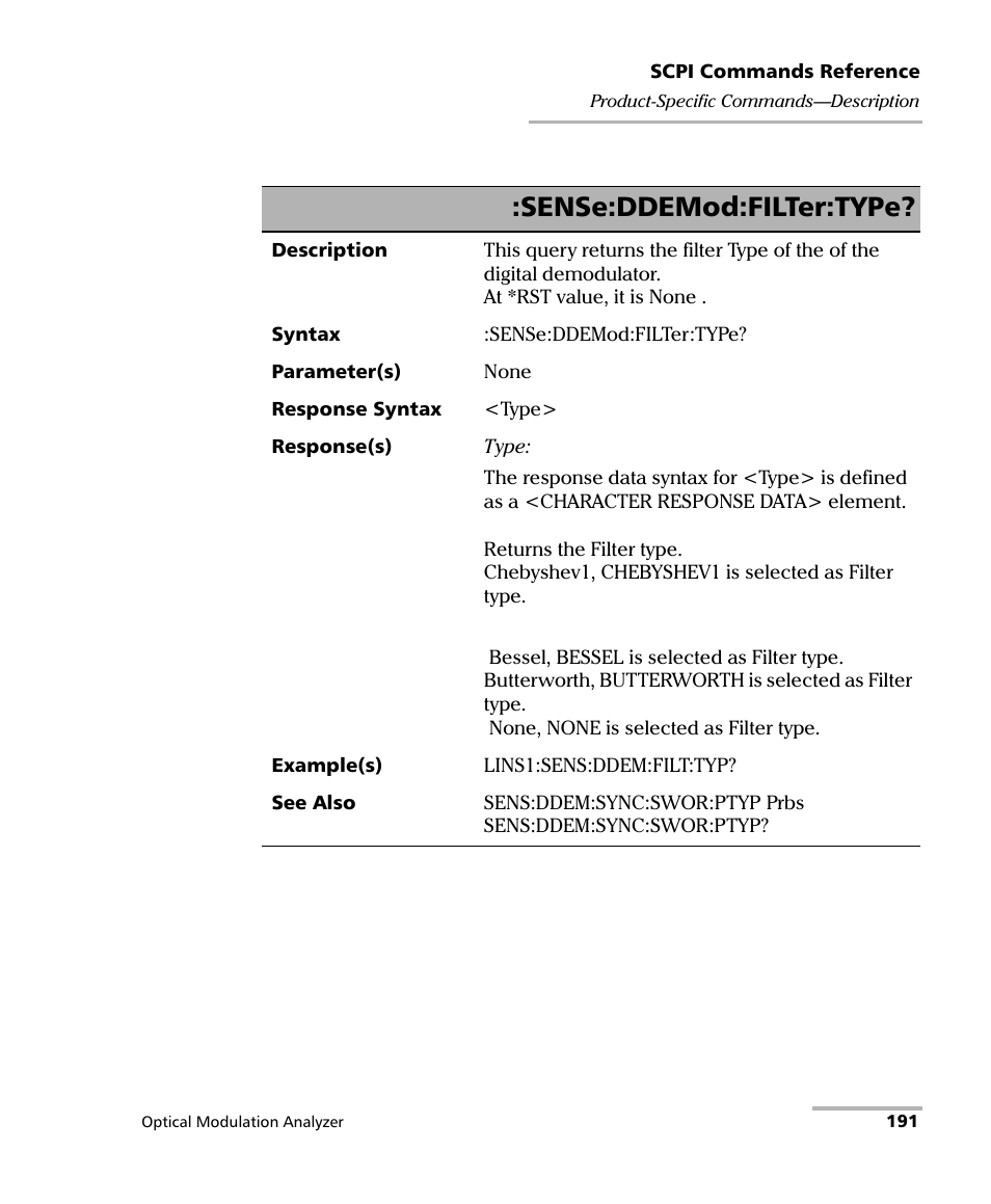 Sense:ddemod:filter:type | EXFO PSO-200 Optical Modulation Analyzer User Manual | Page 199 / 285