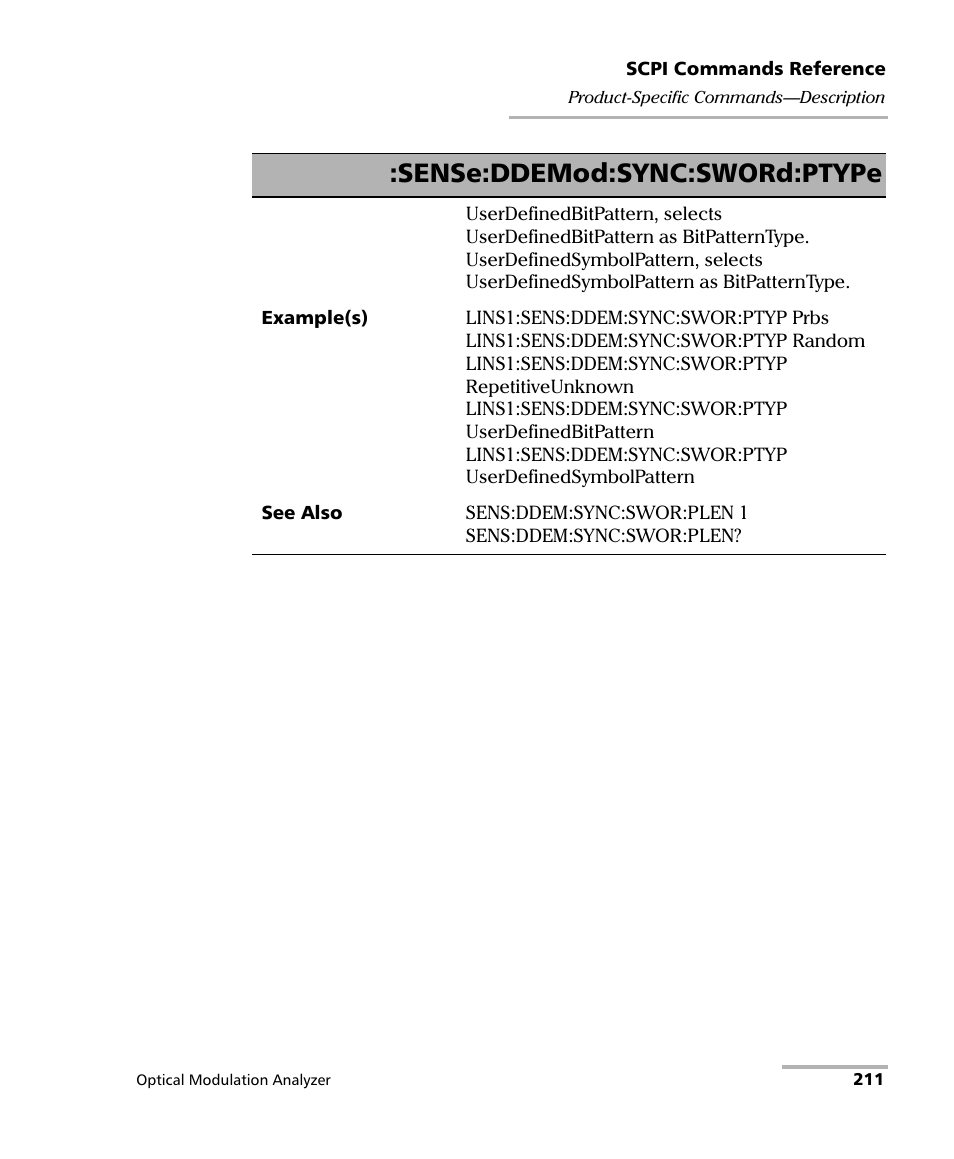 Sense:ddemod:sync:sword:ptype | EXFO PSO-200 Optical Modulation Analyzer User Manual | Page 219 / 285