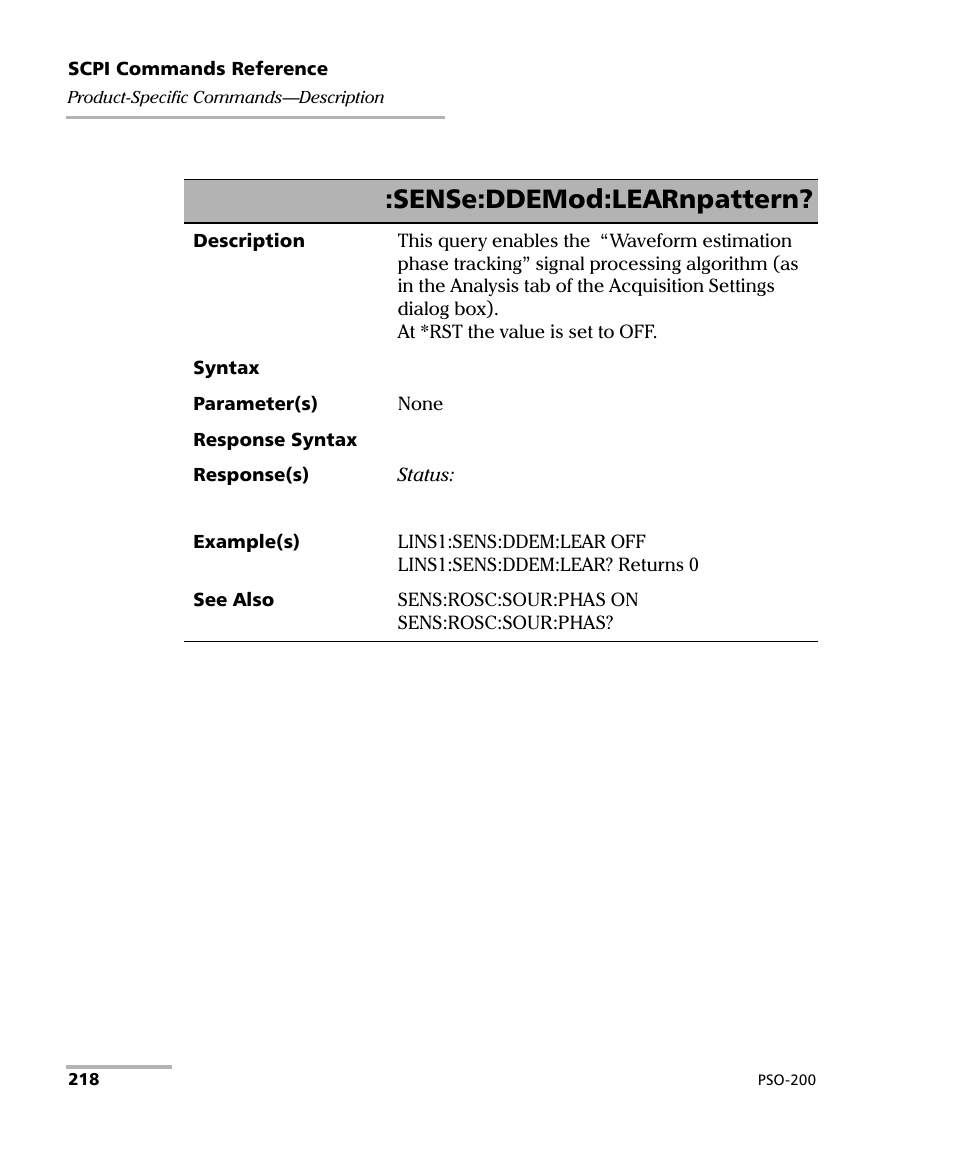 Sense:ddemod:learnpattern | EXFO PSO-200 Optical Modulation Analyzer User Manual | Page 226 / 285