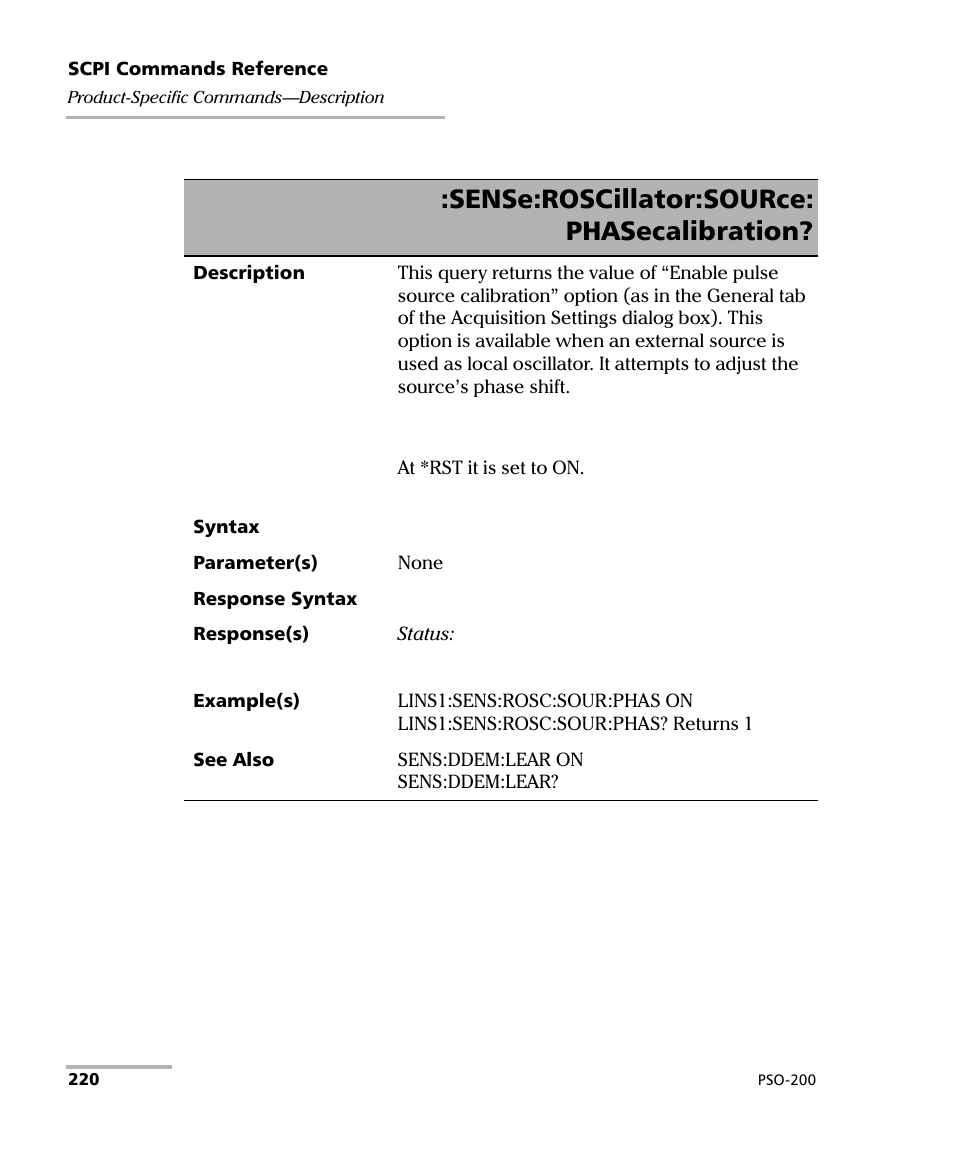 Sense:roscillator:source: phasecalibration | EXFO PSO-200 Optical Modulation Analyzer User Manual | Page 228 / 285