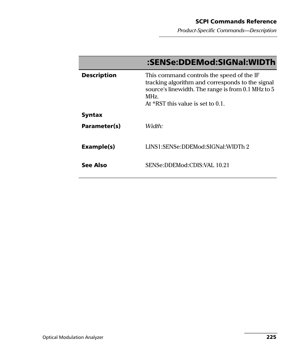 Sense:ddemod:signal:width | EXFO PSO-200 Optical Modulation Analyzer User Manual | Page 233 / 285
