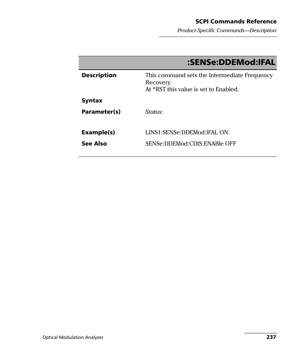 Sense:ddemod:ifal | EXFO PSO-200 Optical Modulation Analyzer User Manual | Page 245 / 285