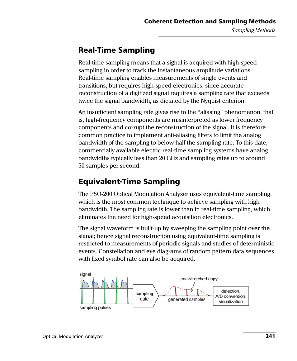 Real-time sampling, Equivalent-time sampling | EXFO PSO-200 Optical Modulation Analyzer User Manual | Page 249 / 285