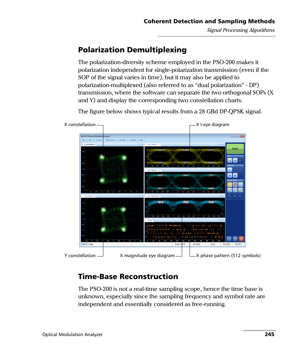 Polarization demultiplexing, Time-base reconstruction | EXFO PSO-200 Optical Modulation Analyzer User Manual | Page 253 / 285