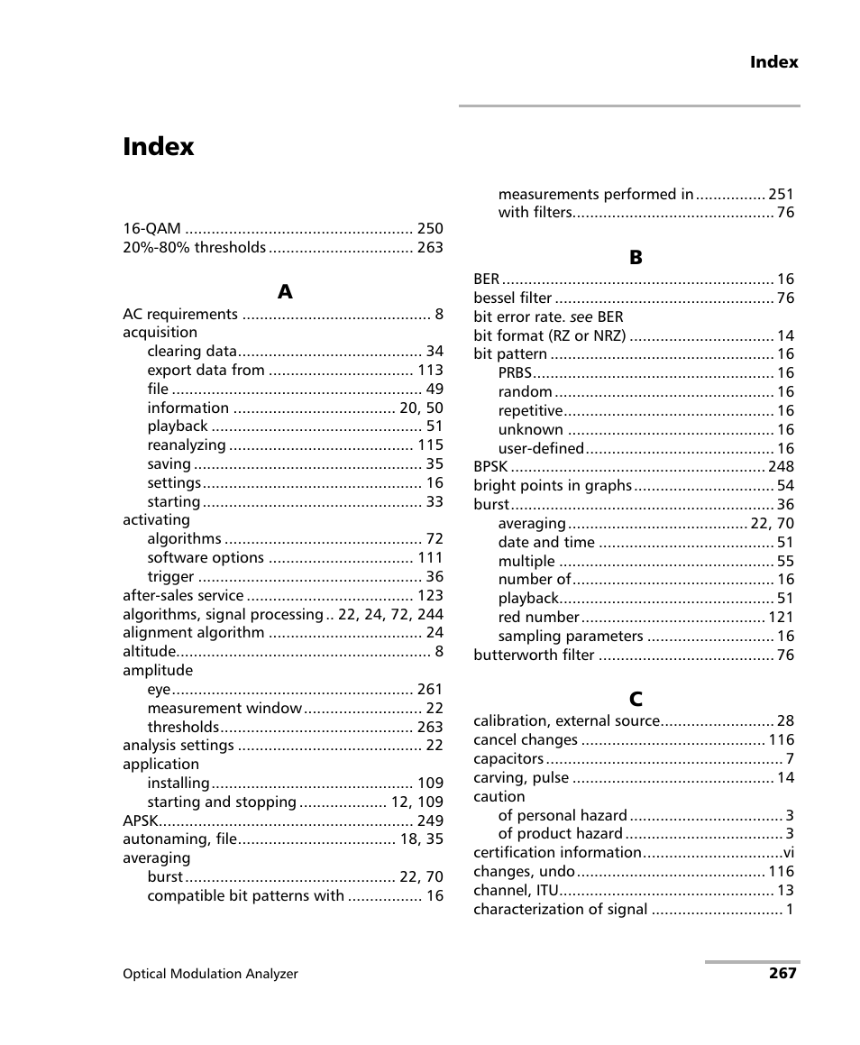 Index | EXFO PSO-200 Optical Modulation Analyzer User Manual | Page 275 / 285