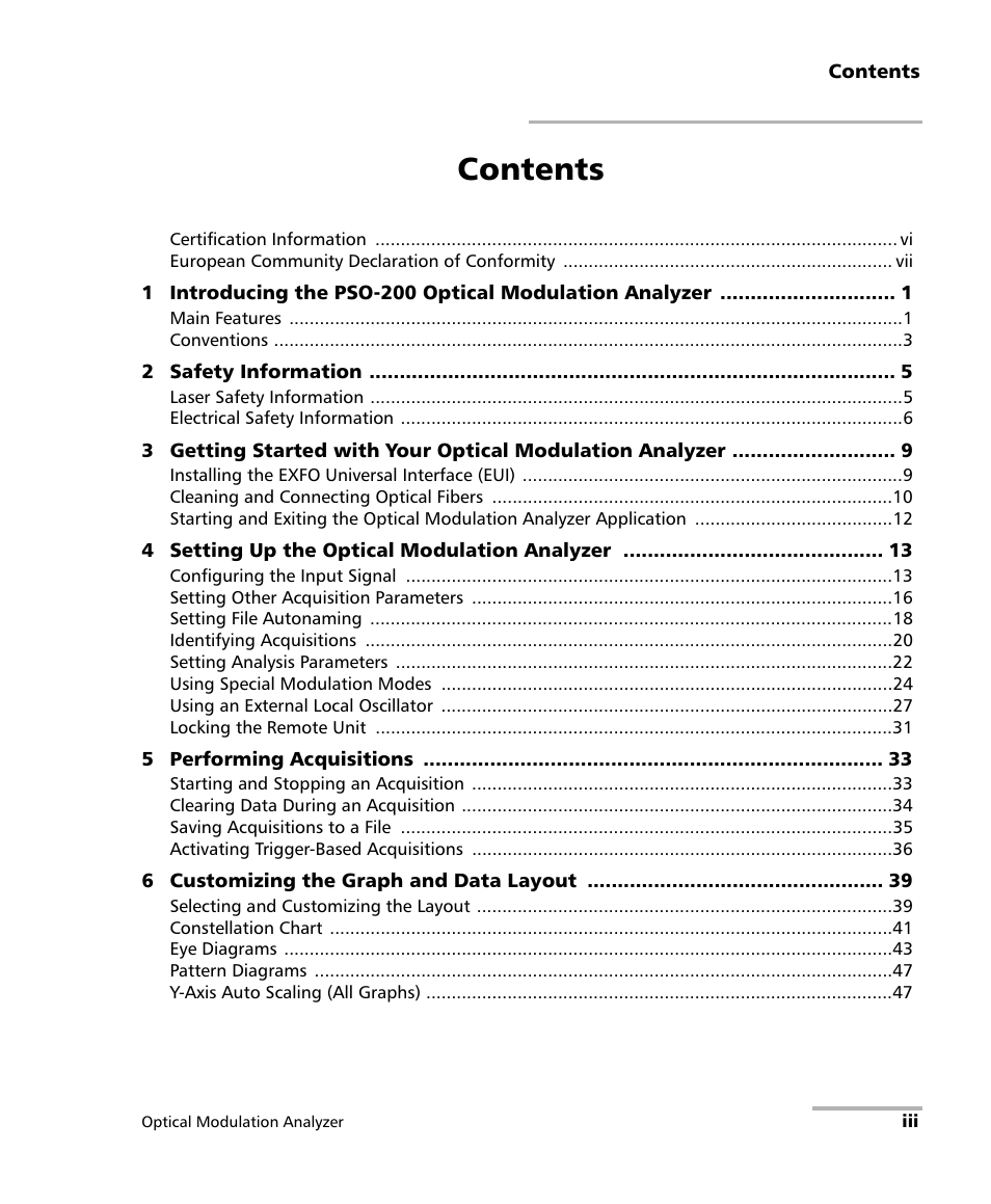 EXFO PSO-200 Optical Modulation Analyzer User Manual | Page 3 / 285