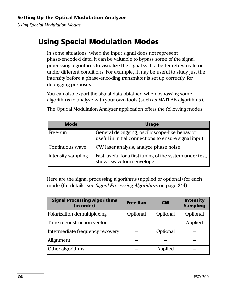 Using special modulation modes | EXFO PSO-200 Optical Modulation Analyzer User Manual | Page 32 / 285