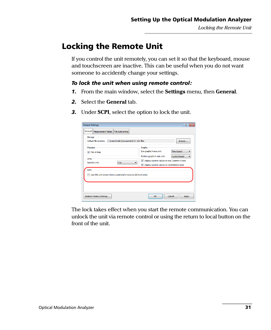 Locking the remote unit | EXFO PSO-200 Optical Modulation Analyzer User Manual | Page 39 / 285
