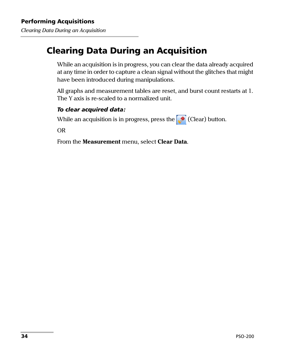 Clearing data during an acquisition | EXFO PSO-200 Optical Modulation Analyzer User Manual | Page 42 / 285
