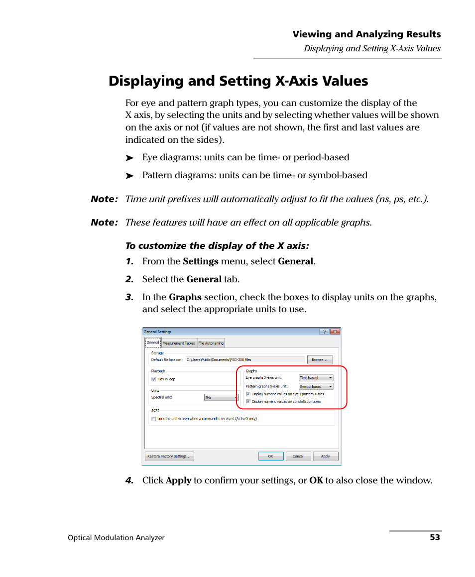 Displaying and setting x-axis values | EXFO PSO-200 Optical Modulation Analyzer User Manual | Page 61 / 285