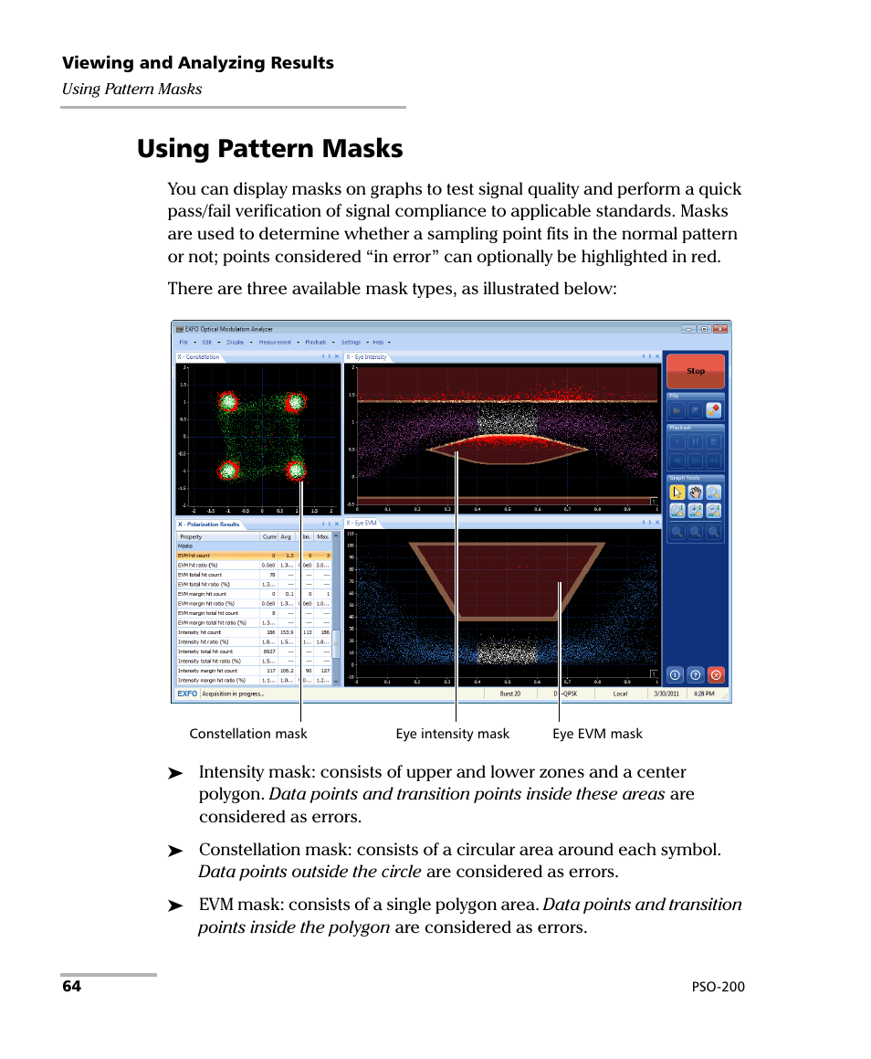 Using pattern masks | EXFO PSO-200 Optical Modulation Analyzer User Manual | Page 72 / 285