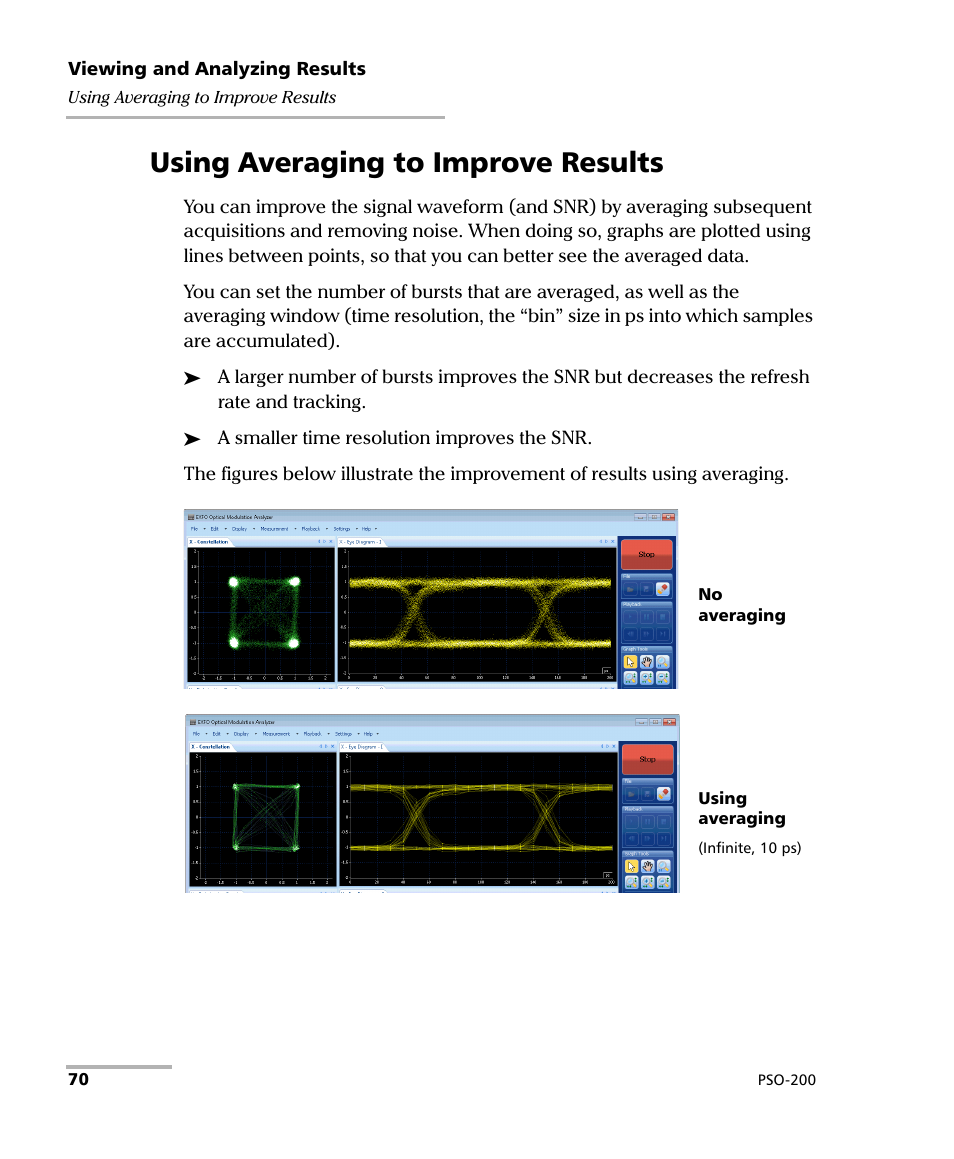 Using averaging to improve results | EXFO PSO-200 Optical Modulation Analyzer User Manual | Page 78 / 285