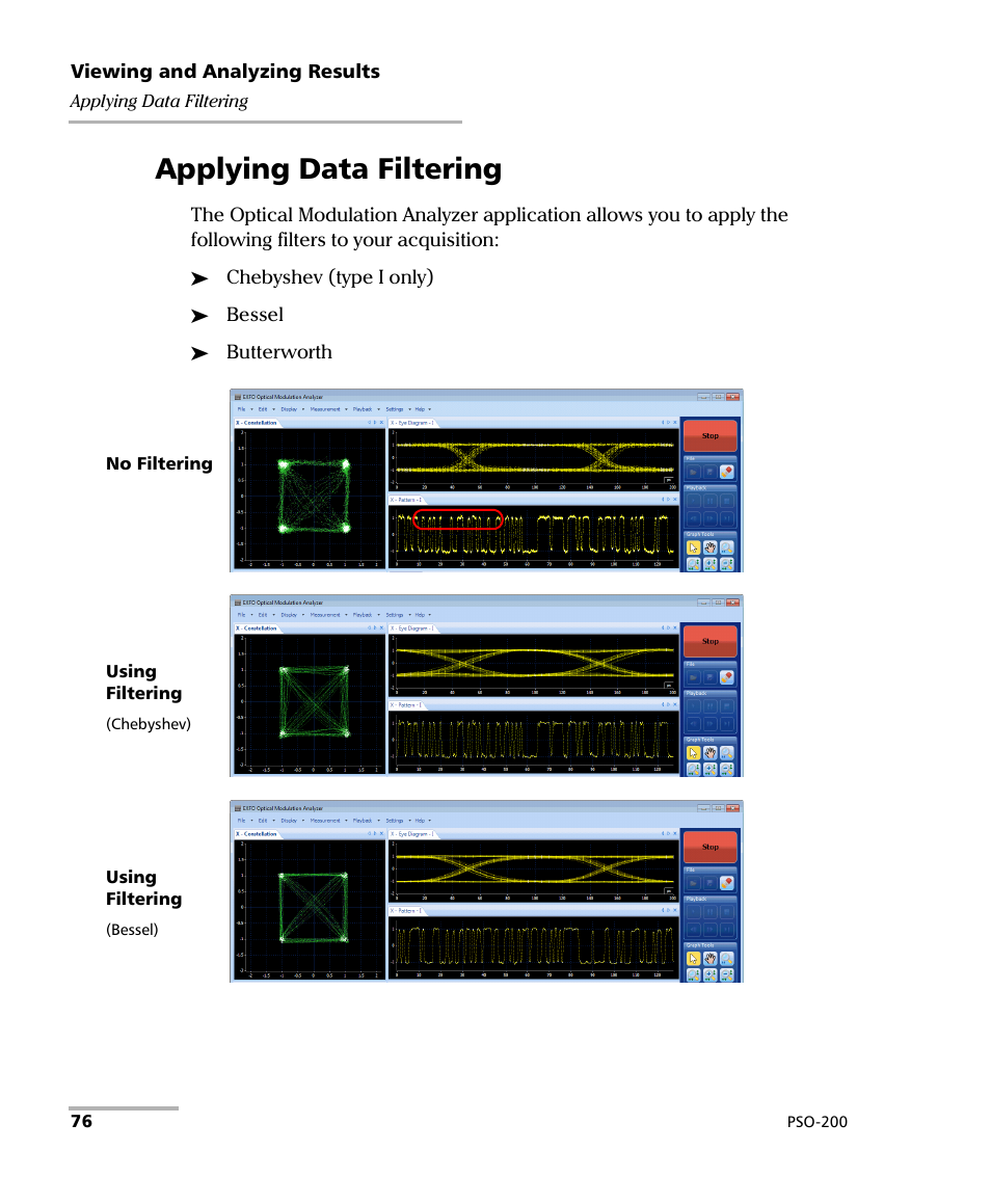 Applying data filtering | EXFO PSO-200 Optical Modulation Analyzer User Manual | Page 84 / 285