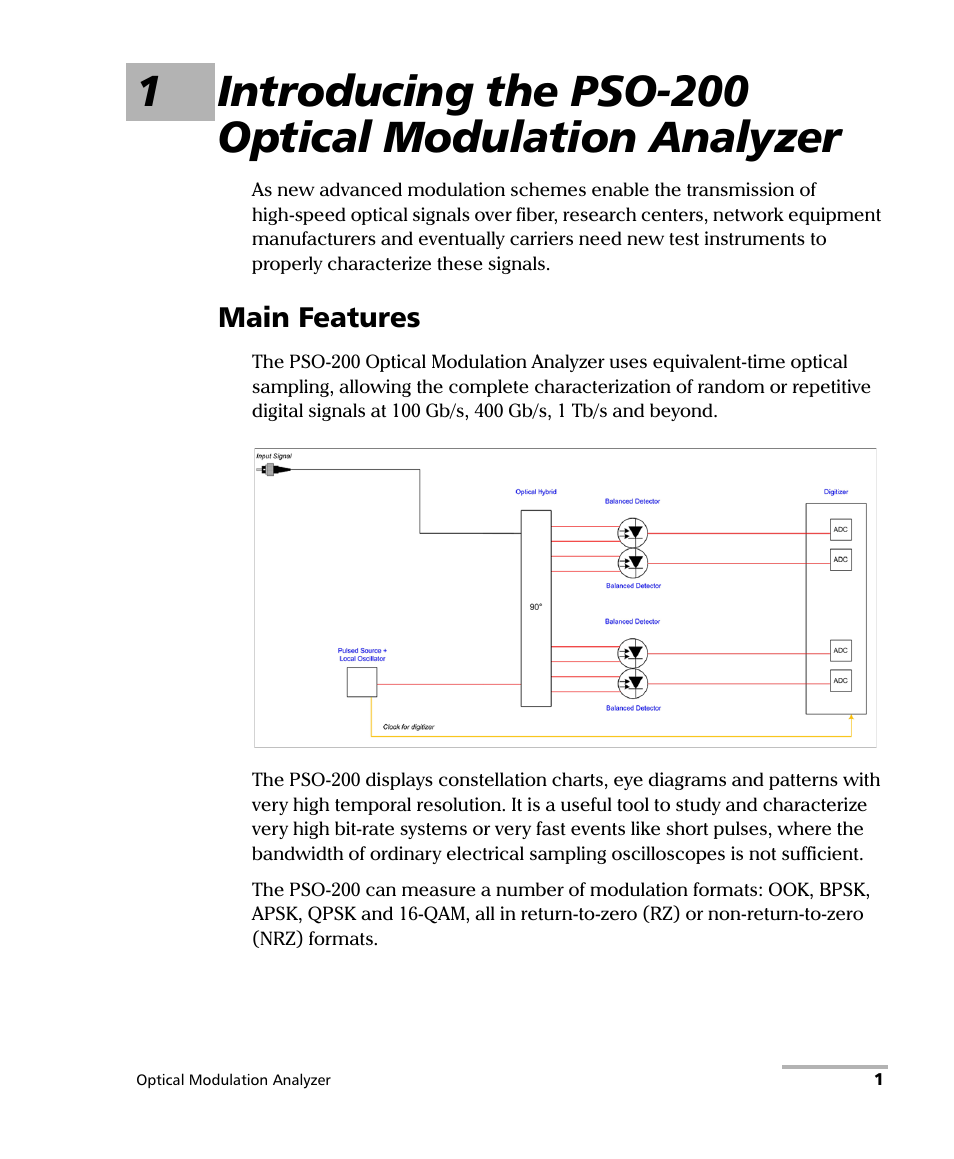 Main features | EXFO PSO-200 Optical Modulation Analyzer User Manual | Page 9 / 285