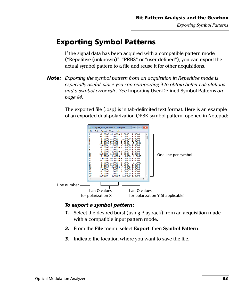 Exporting symbol patterns | EXFO PSO-200 Optical Modulation Analyzer User Manual | Page 91 / 285