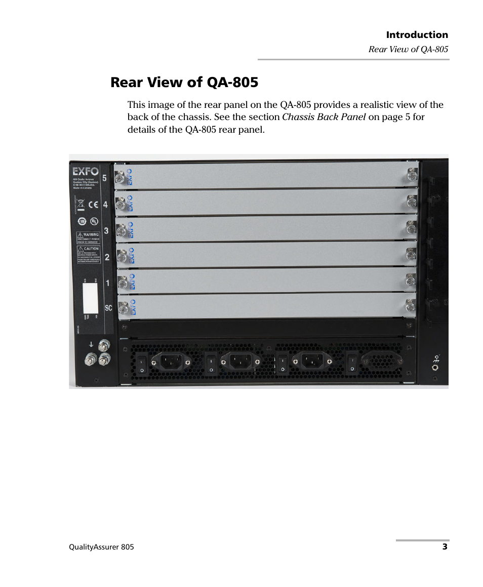 Rear view of qa-805 | EXFO QA-805 User Manual | Page 11 / 59