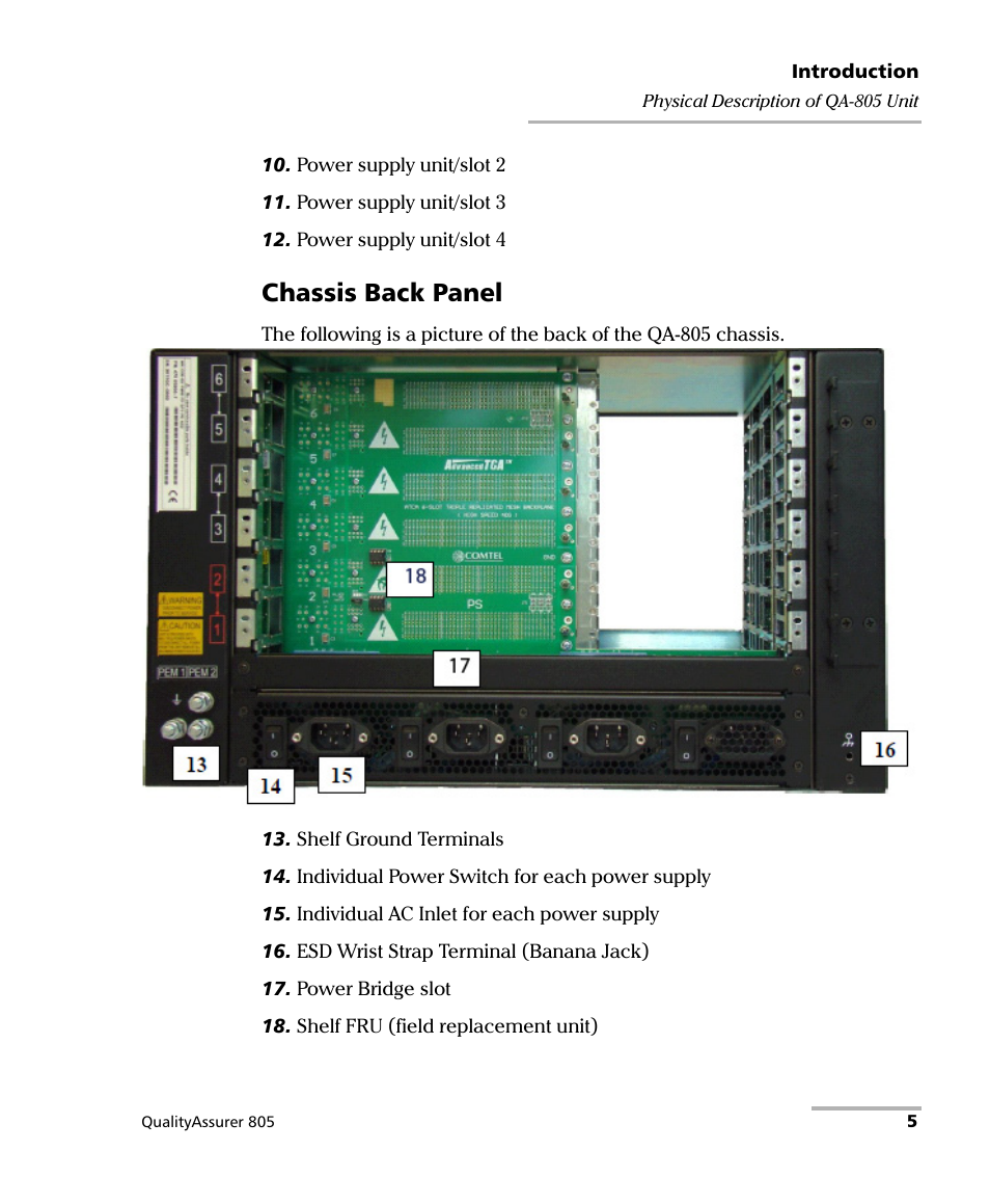 Chassis back panel | EXFO QA-805 User Manual | Page 13 / 59