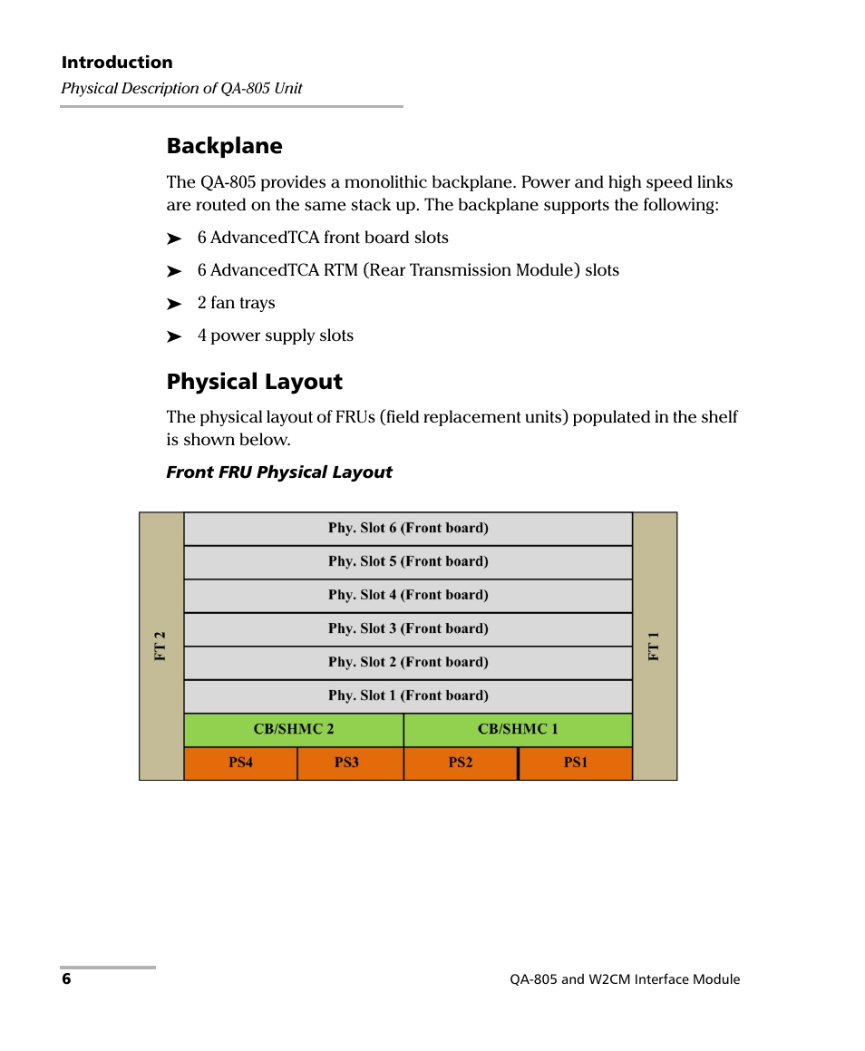 Backplane, Physical layout | EXFO QA-805 User Manual | Page 14 / 59