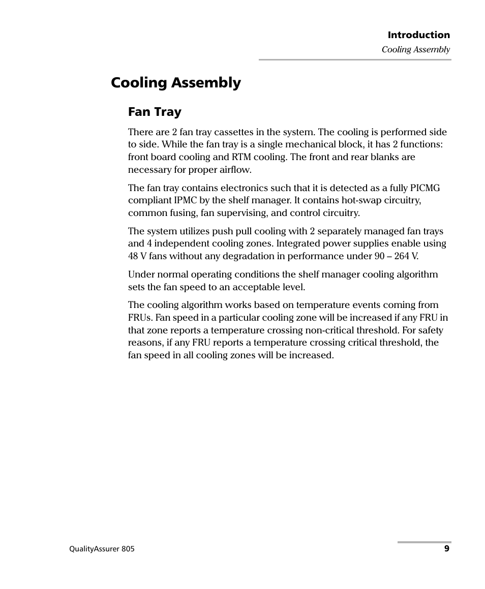 Cooling assembly, Fan tray | EXFO QA-805 User Manual | Page 17 / 59