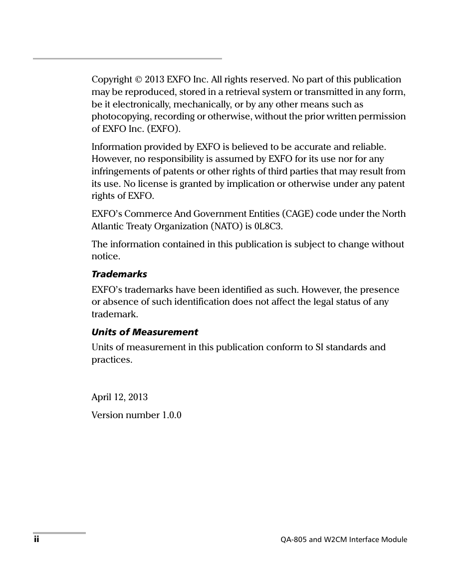 EXFO QA-805 User Manual | Page 2 / 59
