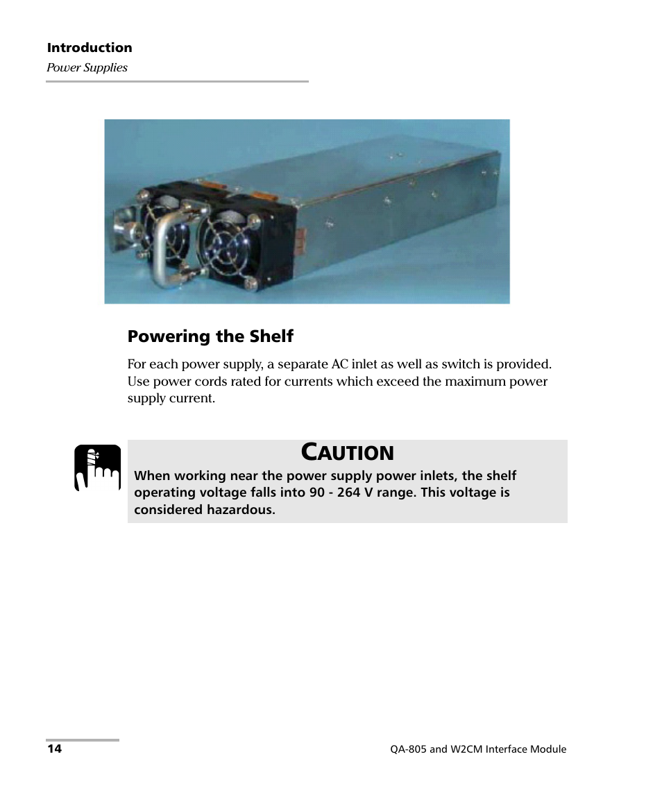 Powering the shelf, Aution | EXFO QA-805 User Manual | Page 22 / 59