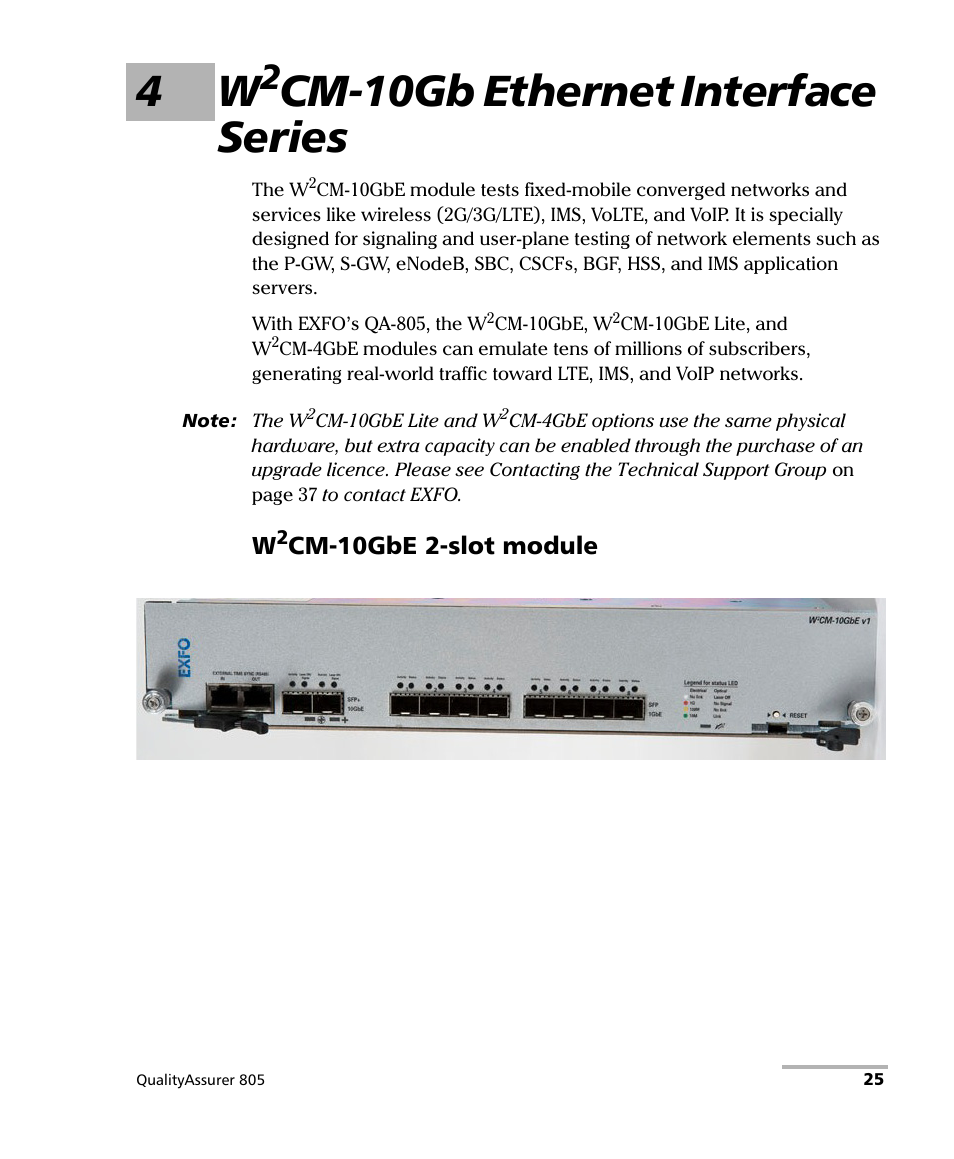 4 w2cm-10gb ethernet interface series, W2cm-10gbe 2-slot module, Cm-10gb ethernet interface series | EXFO QA-805 User Manual | Page 33 / 59