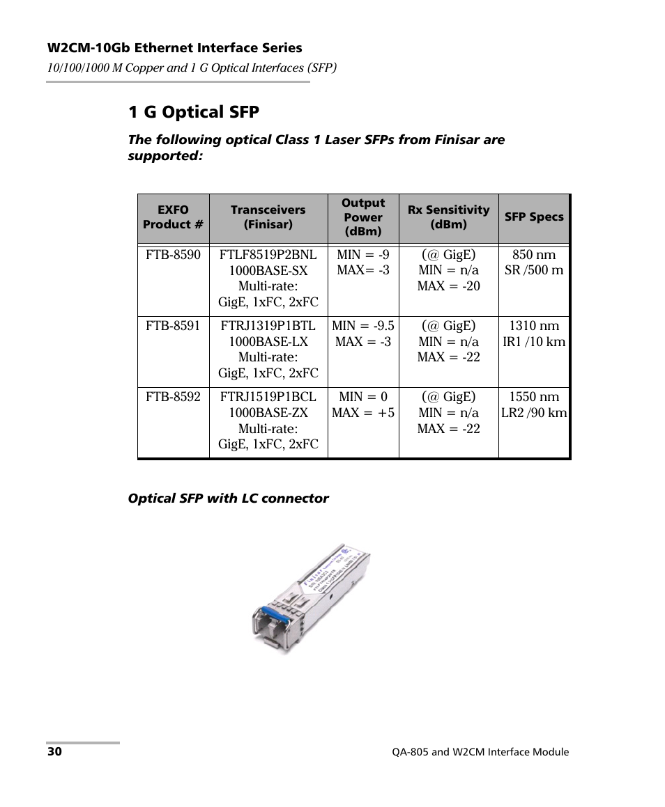 1 g optical sfp | EXFO QA-805 User Manual | Page 38 / 59
