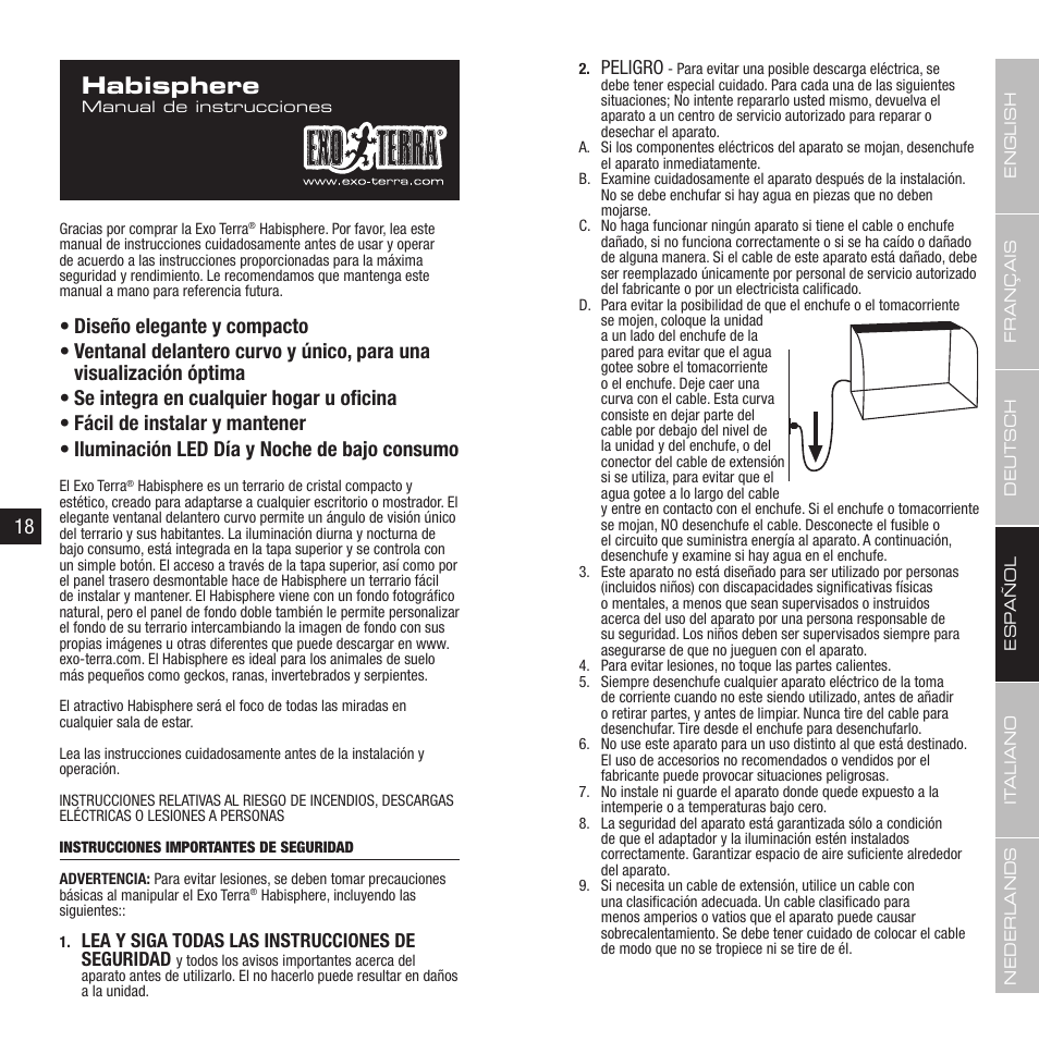 Habisphere, Lea y siga todas las instrucciones de seguridad, Peligro | Exo Terra Habisphere User Manual | Page 10 / 19