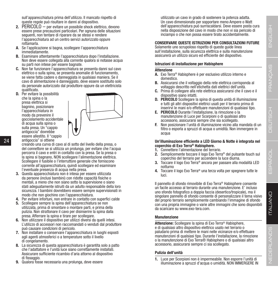 Pericolo | Exo Terra Habisphere User Manual | Page 13 / 19