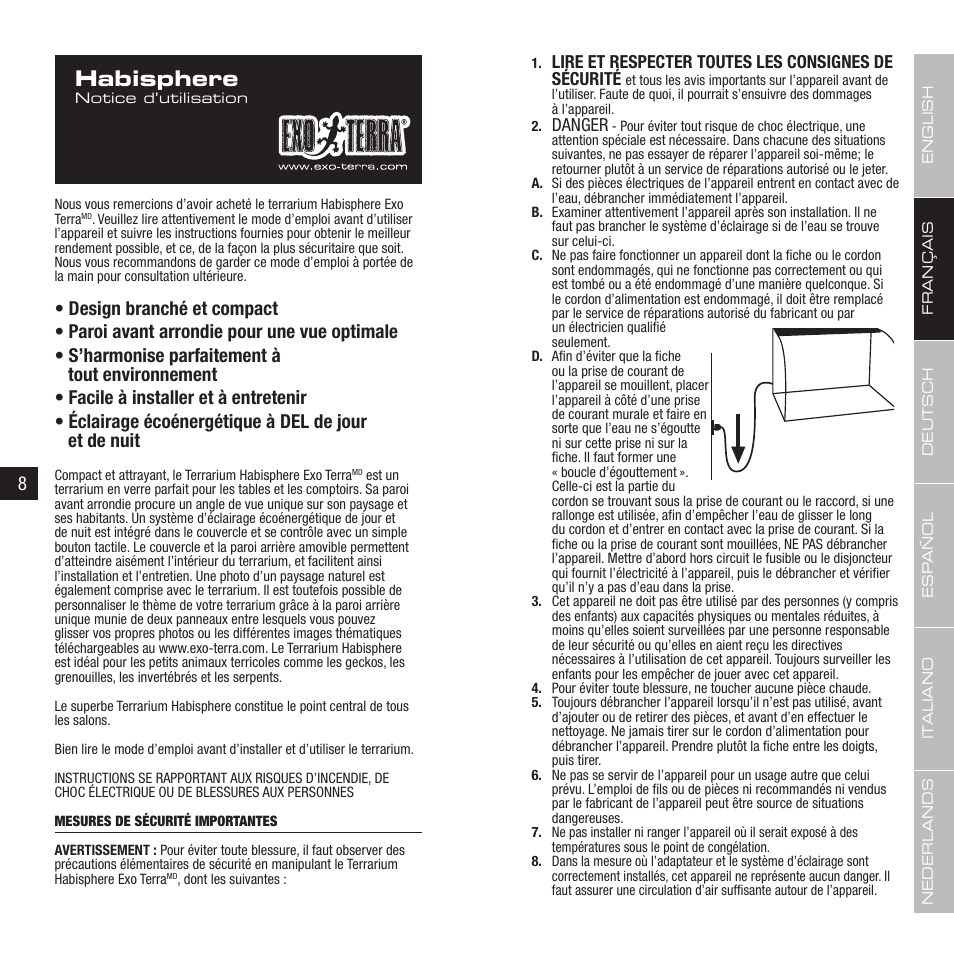 Habisphere, Lire et respecter toutes les consignes de sécurité, Danger | Exo Terra Habisphere User Manual | Page 5 / 19
