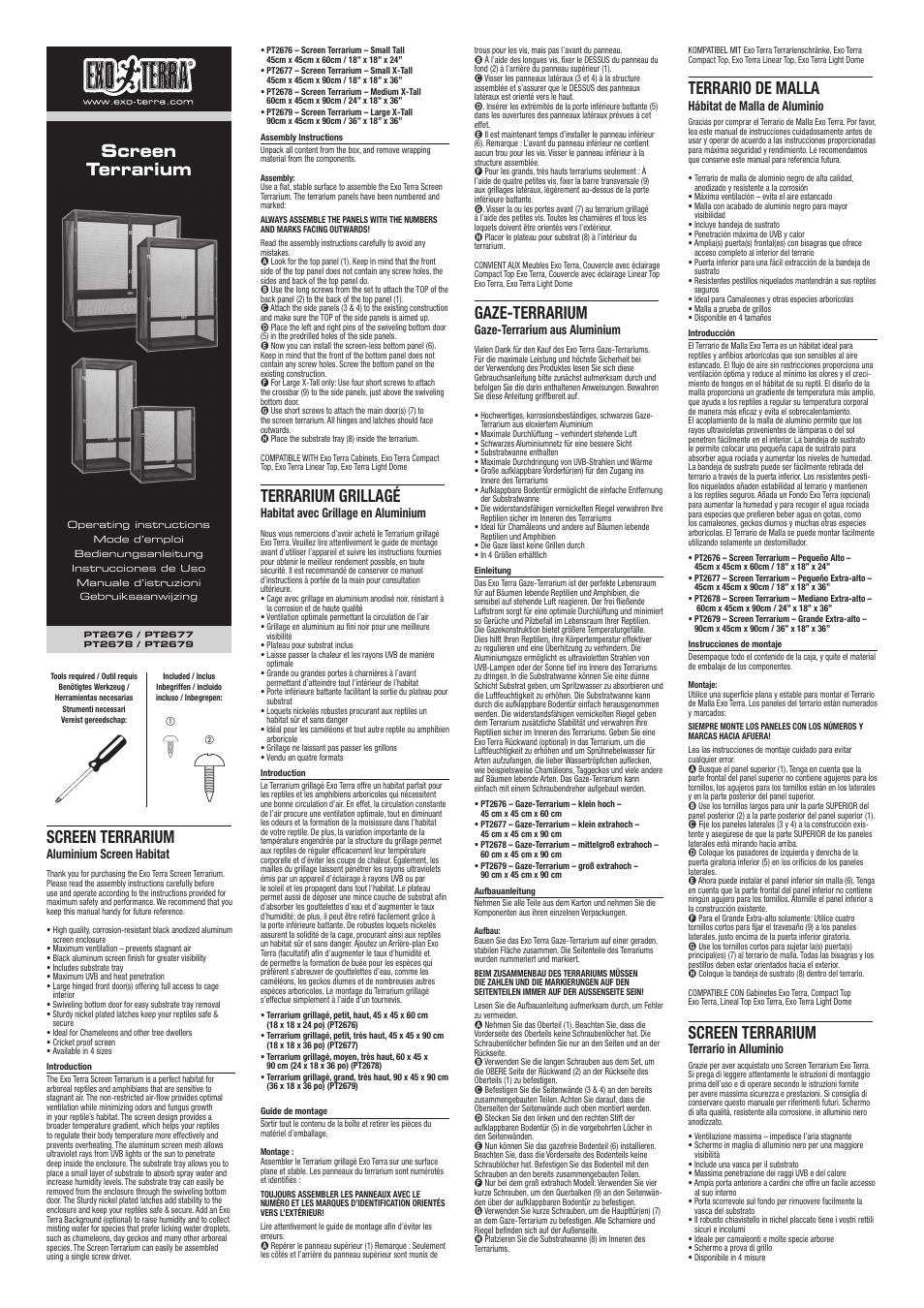 Exo Terra Screen Terrarium User Manual | 2 pages