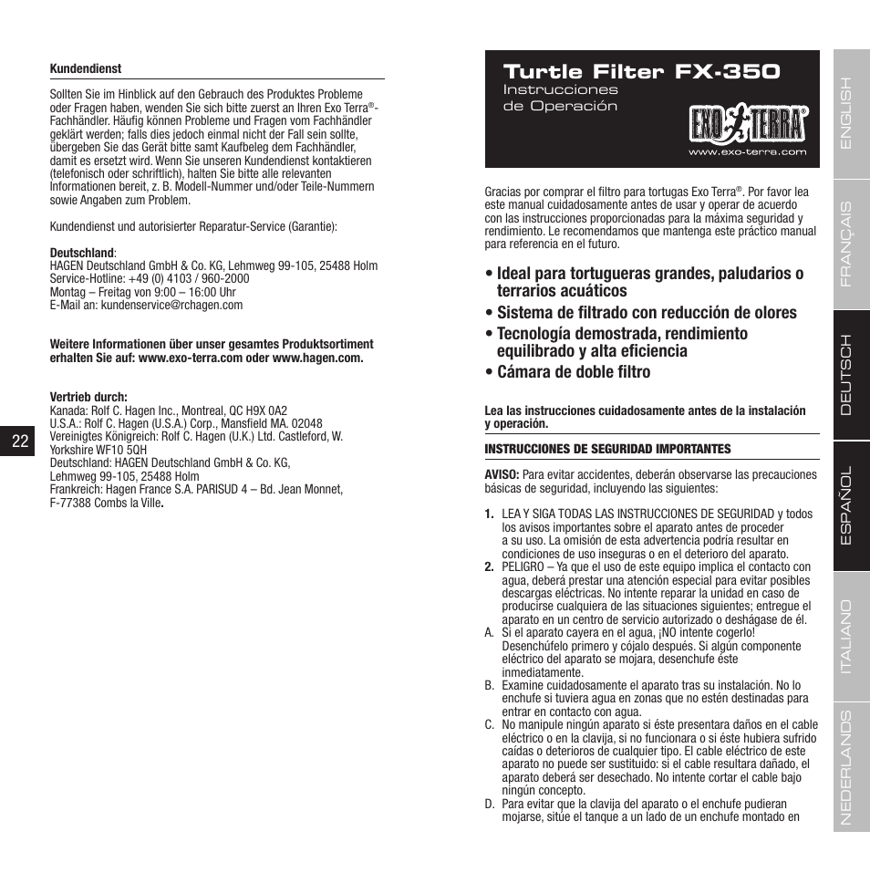 Turtle filter fx-350 | Exo Terra Turtle Filter FX-350 User Manual | Page 12 / 25