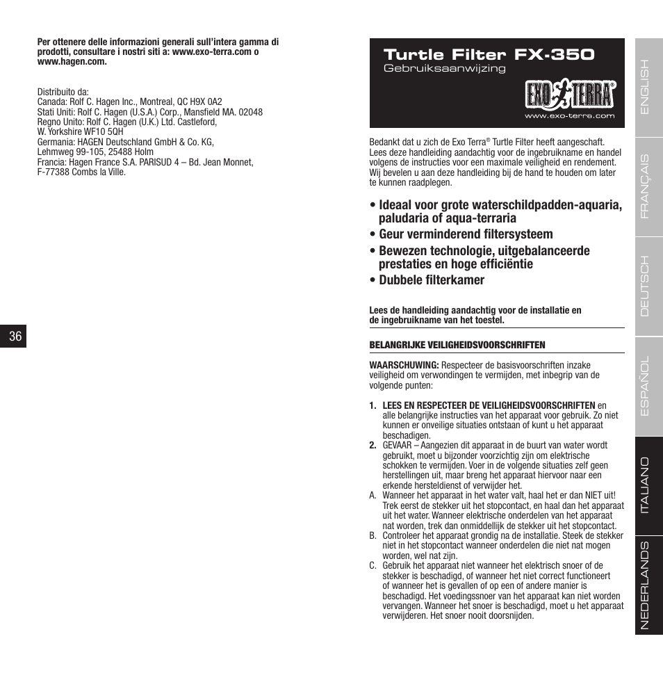 Turtle filter fx-350 | Exo Terra Turtle Filter FX-350 User Manual | Page 19 / 25