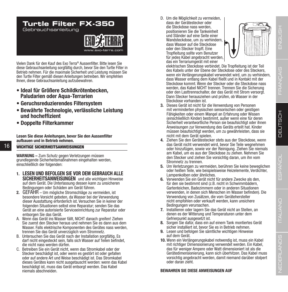 Turtle filter fx-350, Gefahr | Exo Terra Turtle Filter FX-350 User Manual | Page 9 / 25