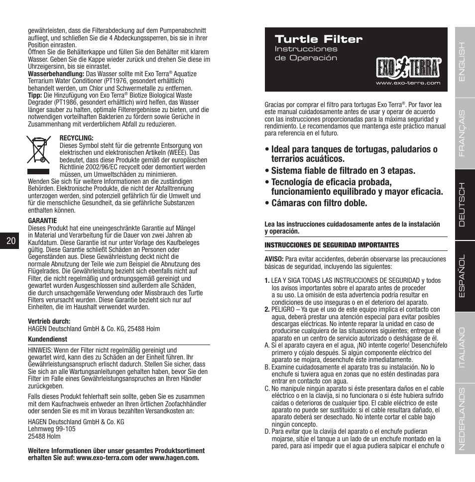 Turtle filter | Exo Terra Turtle Filter FX-200 / External Canister Filter User Manual | Page 11 / 23
