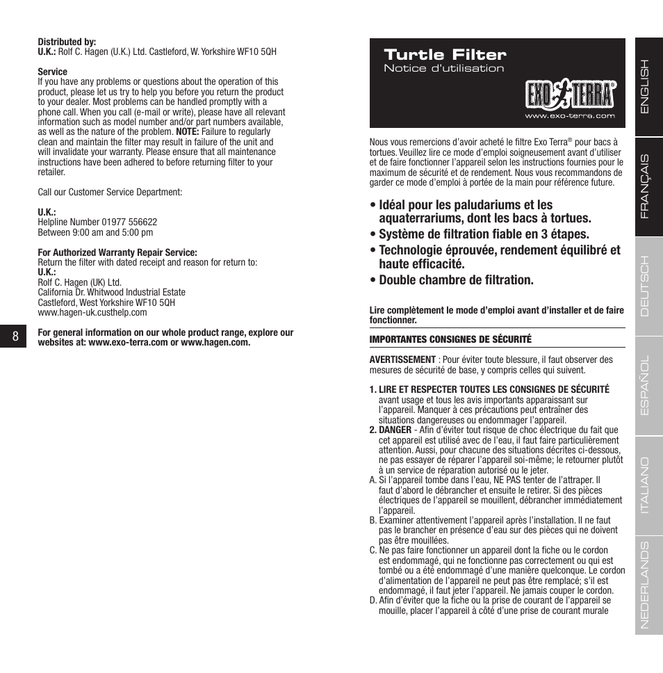 Turtle filter | Exo Terra Turtle Filter FX-200 / External Canister Filter User Manual | Page 5 / 23
