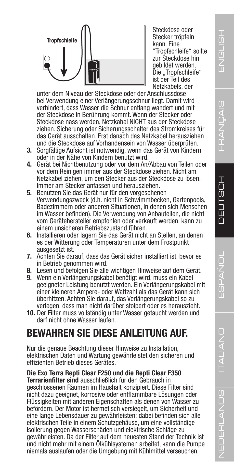 Bewahren sie diese anleitung auf | Exo Terra Repti Clear F250 User Manual | Page 15 / 36