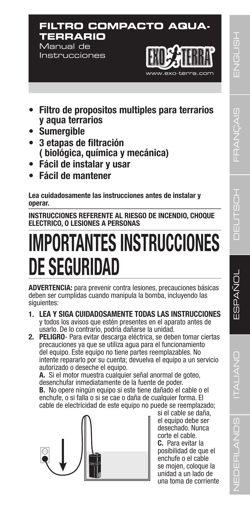 Importantes instrucciones de seguridad | Exo Terra Repti Clear F250 User Manual | Page 19 / 36