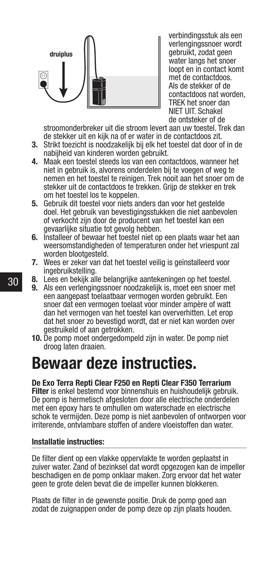 Bewaar deze instructies | Exo Terra Repti Clear F250 User Manual | Page 30 / 36
