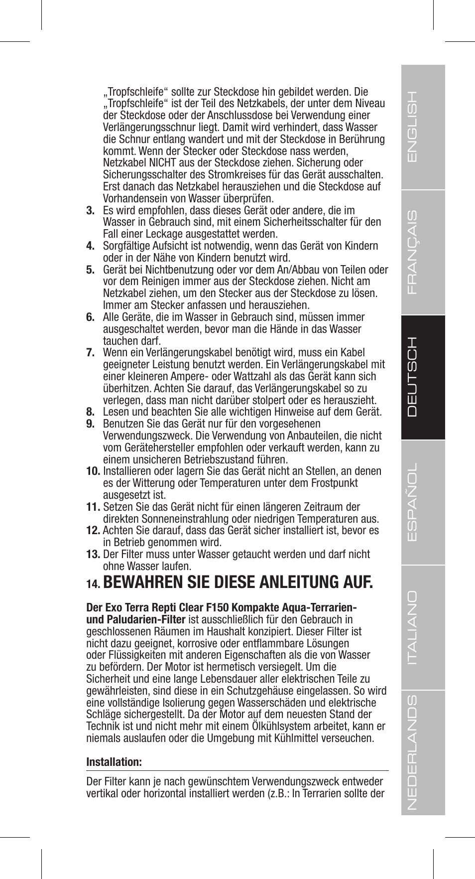 Bewahren sie diese anleitung auf | Exo Terra Repti Clear F150 User Manual | Page 15 / 36