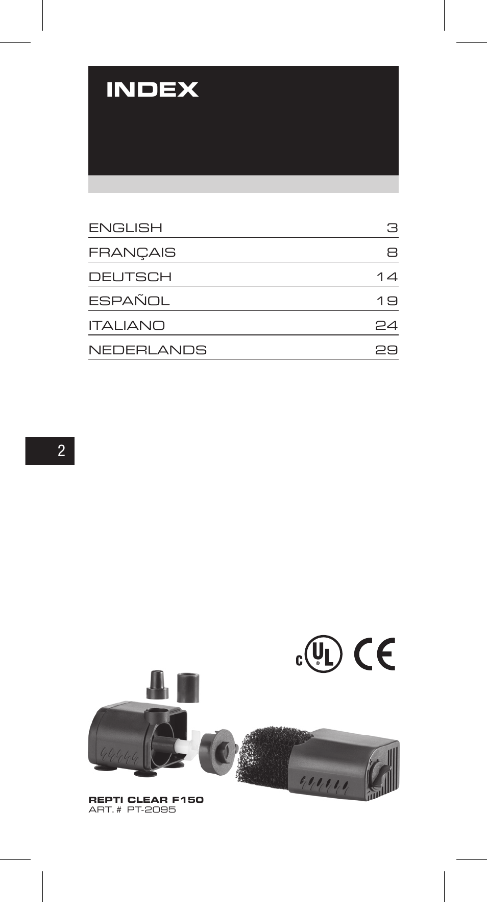 Index | Exo Terra Repti Clear F150 User Manual | Page 2 / 36