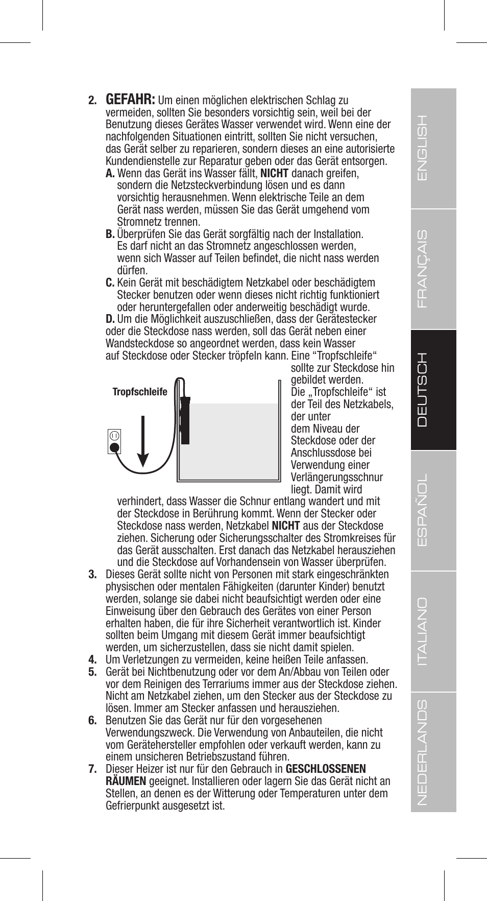 Gefahr | Exo Terra Turtle Heater User Manual | Page 13 / 30