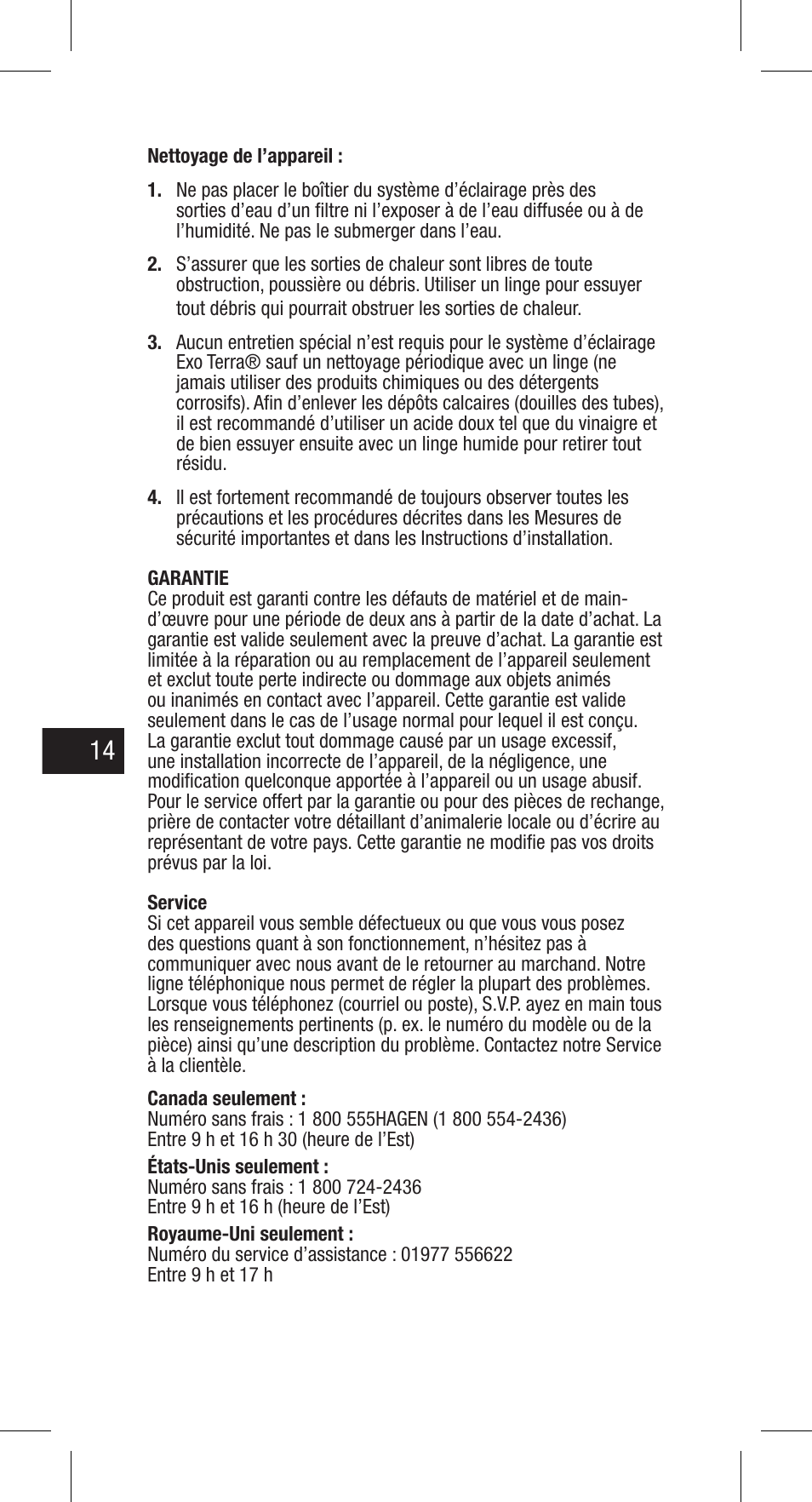 Exo Terra Light Unit User Manual | Page 14 / 40