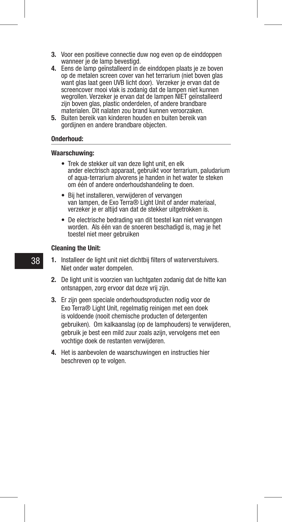 Exo Terra Light Unit User Manual | Page 38 / 40