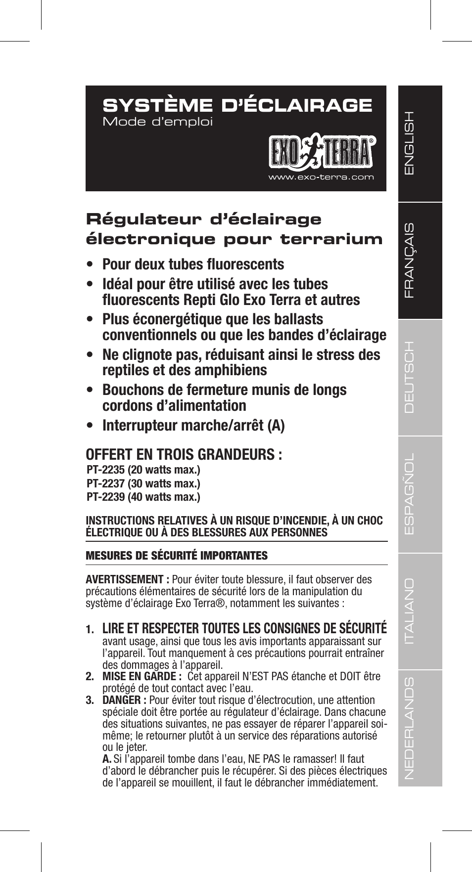 Système d’éclairage | Exo Terra Light Unit User Manual | Page 9 / 40