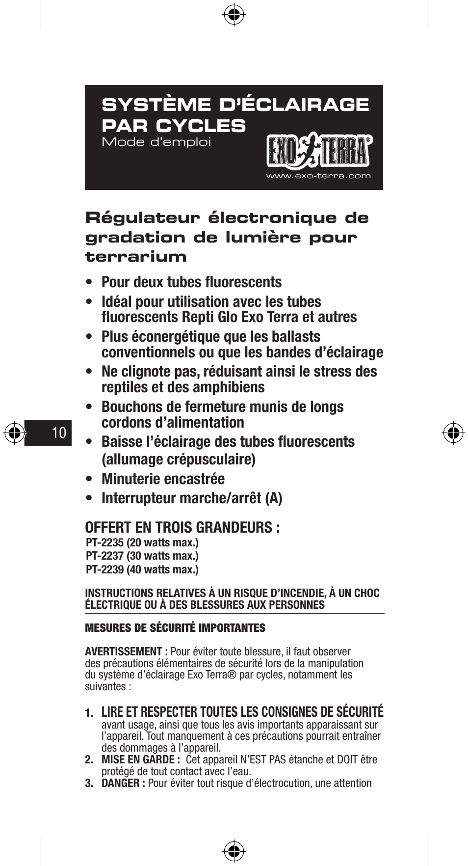 Système d’éclairage par cycles | Exo Terra Light Cycle Unit User Manual | Page 10 / 45