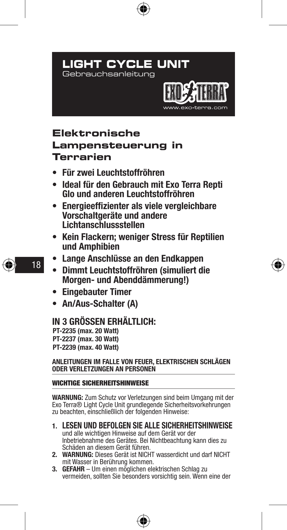 Light cycle unit | Exo Terra Light Cycle Unit User Manual | Page 18 / 45