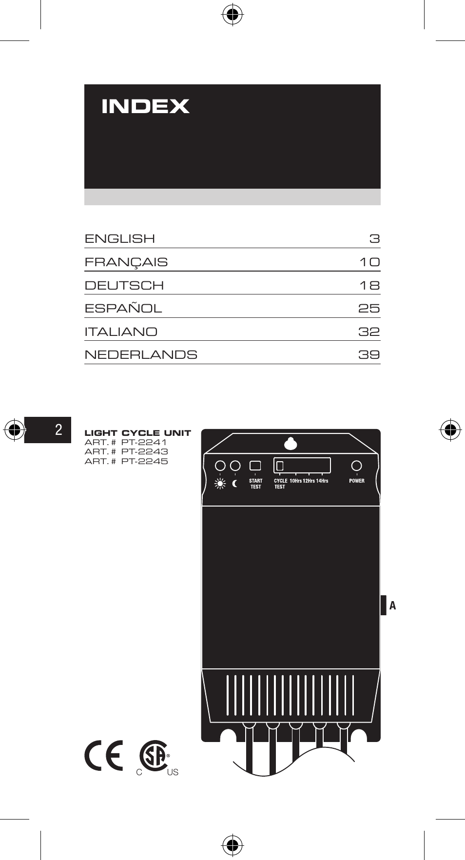 Index | Exo Terra Light Cycle Unit User Manual | Page 2 / 45